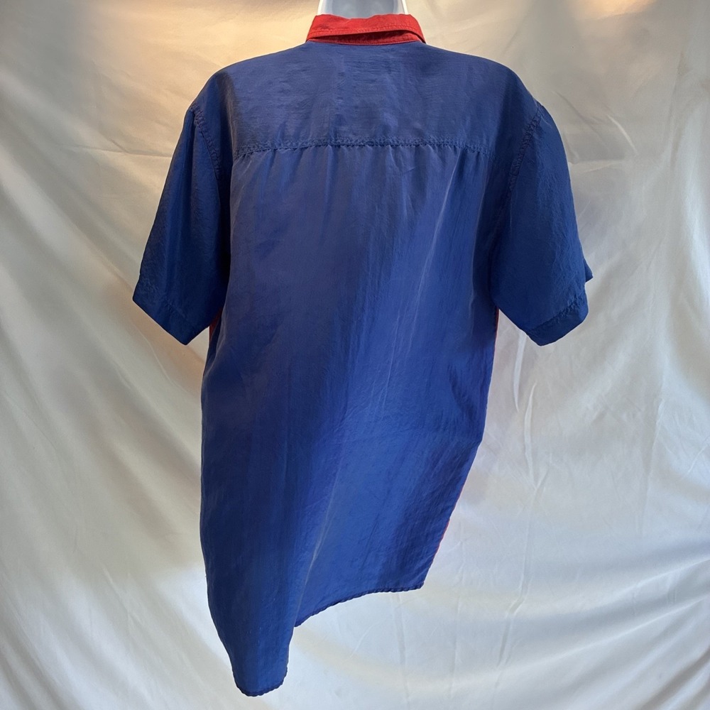 Women's Lg 14-16 Silk VTG Robert Stock Color Block Shirt Blouse Momcore Red Blue - Picture 3 of 13